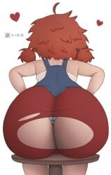 amber_(vammzu) artist_request ass ass_focus big_ass bottom_heavy butt_crack freckles freckles_on_ass hole_in_pants hole_in_shorts huge_ass panties panties_to_thong presenting_hindquarters red_hair shortstack small_panties striped_panties tagme tagme_(artist) torn_clothes torn_overalls torn_shorts vammzu wedgie