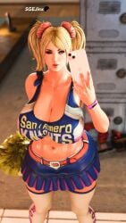 1girls 3d 3d_(artwork) abs belt belt_buckle bench big_breasts black_dildo blender blender_cycles blonde_female blonde_hair blonde_hair_female blurry_background breasts busty chainsaw cheerleader cheerleader_outfit cheerleader_uniform curvy curvy_body curvy_female curvy_figure dildo floor_tiles grasshopper_manufacture hair hairbuns holding_phone iphone juliet_starling light-skinned_female light_skin lighting lips lipstick locker lockers lollipop_chainsaw long_fingernails looking_at_viewer midriff muscles muscular_female navel patreon_logo patreon_username phone pom_poms pose selfie selfie_pose sgejinx_(artist) shoes skirt stomach thick thick_thighs twintails watch winking_at_viewer wooden_floor