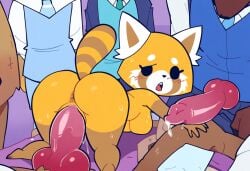 aggressive_retsuko aggretsuko ai_generated ailurid anthro anus ass ass_up balls big_ass big_penis blush bodily_fluids breasts canid canine clothed clothing dildo erection faceless_character faceless_male felid female fenneko fur furry genital_fluids genitals group group_sex haida haida_(aggretsuko) hellsonger hi_res male male/female mammal nude penetration penis pussy red_panda retsuko sanrio sex sex_toy short_stack sweat tail vaginal_penetration