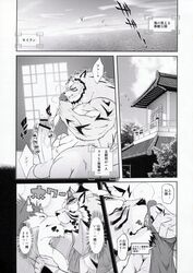 amakuchi canine comic fantasy feline fundoshi gay high_resolution kissing male male_only masturbation monochrome penis raihi rouen shining_(series) shining_f shining_wind translation_request underwear wolf yaoi