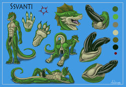 1boy anthro anus ass balls claws diphallia diphallism erection everquest hindpaw iksar kiartia kick lizard looking_at_viewer male male_only model_sheet multi_penis muscles nude penis pose presenting raised_tail reptile scalie sheath solo spreading ssvanti standing tail tattoo tongue