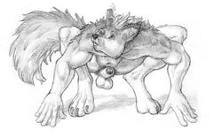 1boy anthro arjuna balls canine crouching fur furry male male_only nude pinup sheath solo wolf