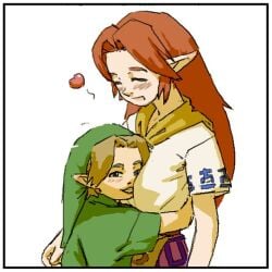 1boy 1girls age_difference blush breasts cheeky cremia dress hug link majora's_mask pantsu-ripper red_hair the_legend_of_zelda