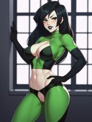 1girls ai_generated black_hair curvaceous curvaceous_body curves curvy curvy_body curvy_female curvy_figure exposed exposed_pussy exposed_vagina female female_only green_eyes hourglass_figure infiniteskull kim_possible light-skinned_female light_skin pussy shego solo solo_female vagina voluptuous voluptuous_female