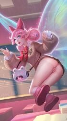 1girl 1girls arena_of_valor bottomless exposed_pussy female_only krixi_(arena_of_valor) no_panties pink_hair tagme wings