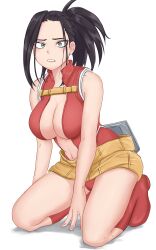 1girls big_breasts black_hair breasts cleavage exposed_shoulders female hero_outfit_(mha) large_breasts momo_yaoyorozu my_hero_academia sleeveless sleeveless_shirt solo tokisan