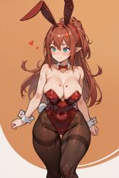 ai_generated brown_hair bunnysuit heart horns huge_breasts latam_virtual_youtuber papitasvt pointy_ears red_skin ricochetk virtual_youtuber vtuber wide_hips