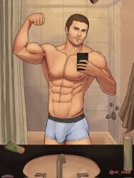 1boy abs artist_name beard_stubble big_bulge briefs brown_eyes brown_hair bulge cellphone chris_redfield facial_hair flaccid flexing huge_bulge human human_only male male_nipples male_only muscles muscular_male no_visible_genitalia pecs penis_outline posing resident_evil selfie shirtless_male smooth_skinned_male solo underwear underwear_only vir_vidal white_underwear