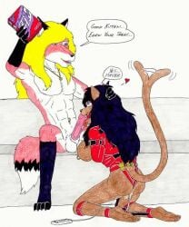 anthro big_daddy_cruel black_hair blond_hair brown_fur cock dick dominate_male feline female fox furry heterosexual male male/female penis straight submissive_female