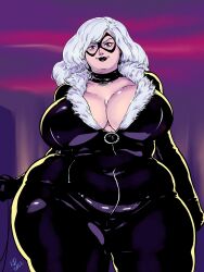 1girls bbw big_breasts black_cat_(marvel) bodysuit breasts chubby cleavage curvy fat felicia_hardy female huge_breasts kawaiidebu marvel marvel_comics overweight solo_female spider-man_(series) thick thick_thighs thunder_thighs white_hair wide_hips