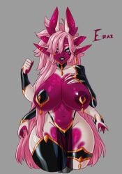 alien alien_girl areolae blue_eyes dawnofthebluemoon ear_piercing huge_breasts kingofundrock long_hair multi_arm multi_limb navel nipple_piercing nipples pelvic_curtain pink_hair pink_skin solo thick_thighs thighhighs xothian