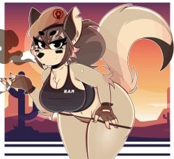 anthro big_breasts breasts cigarette clothing female gun military smoking super_animal_royale tagme wireless_shiba wolf