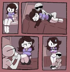 1girls anon barefoot bed blush bondage embarrassed feet_licking foot_fetish groping_breasts groping_from_behind hands_behind_back imminent_sex jaiden jaiden_animations jaidenanimations licking_feet male mbklvrs mob_face panties pants_down shirt_lift sunglasses sweatdrop tagme tied_up youtube youtuber