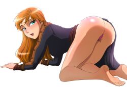 1girls all_fours anna_(frozen) bare_legs blush disney disney_princess dress dress_lift female_only frozen_(film) lewd long_dress mego_yang panties presenting skirt solo underwear yang_mego