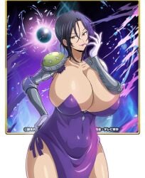 big_breasts bursting_breasts curvy_figure dratvan huge_breasts merlin_(nanatsu_no_taizai) nanatsu_no_taizai purple_hair short_hair thick_thighs wide_hips