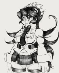 big_breasts big_eyes black_hair black_skirt blush breasts female filia_(skullgirls) ink01 inkbloto leaddrill lips long_hair samson_(skullgirls) school_uniform schoolgirl sfw sketch skirt skullgirls smile tagme thighhighs tie