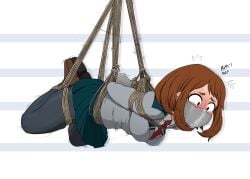 arms_behind_back arms_tied arms_tied_behind_back asphyxiation autotape bdsm bondage bound bound_ankles bound_arms bound_legs brown_eyes brown_hair clothed clothed_female female female_only femsub gag gagged my_hero_academia ochako_uraraka over_the_nose_gag rope rope_bondage rope_harness school_uniform schoolgirl solo solo_female submissive submissive_female suspension_bondage tape tape_gag taped_hands