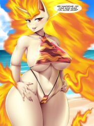 1girls animal_ears anthro anthrofied big_breasts bikini breasts female female_only flames game_freak horn horse mleonheart pokemon rapidash wide_hips