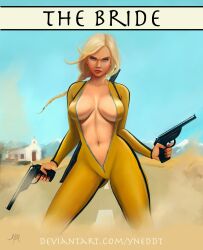 1girls assassin blonde blonde_female blonde_hair blue_eyes bodysuit braid braided_hair dual_wielding female female_only firearm fit_female gun handgun human human_only jumpsuit kill_bill large_breasts light-skinned_female light_skin long_hair pistol the_bride unzipped unzipped_bodysuit voluptuous weapon yneddt