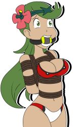 1girls ball_gag bondage bra breasts female female_only flower_head_band gag gagged green_eyes green_hair large_breasts lingerie long_hair mallow_(pokemon) multicolored_panties ninman-42 nintendo panties poke_ball_gag pokemon pokemon_sm red_bra rope rope_bondage solo