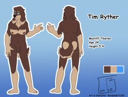 anthro blue_background blue_eyes brown_body brown_fur brown_nipples canid canine canis character_name color_swatch domestic_dog front_and_back fur genitals heart_(marking) male mammal mastiff model_sheet molosser nipples nude penis raised_hand randomgirl1265 simple_background solo standing tail tim_(randomgirl1265) tim_ryther two-tone_tail