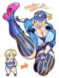 1girls blonde_hair boots cap doboshiru glasses huge_breasts kicking lucia lucia_morgan smile street_fighter street_fighter_v thick_thighs thighhighs