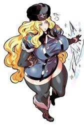 1girls blonde_female blonde_hair boots doboshiru hat huge_ass huge_breasts ice kolin long_hair street_fighter street_fighter_v thick_thighs thighhighs winter_clothes