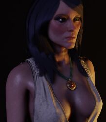 1girls 3d big_breasts breasts_out cd_projekt_red cleavage corinne_tilly female female_only light-skinned_female necklace nude nude_female puberty3dsfm solo the_witcher_(series) the_witcher_3:_wild_hunt upper_body