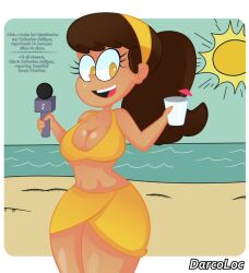 beach brown_hair cleavage curves curvy_hips darcoloc dark-skinned_female dark_skin drink female hairband hourglass_figure katherine_mulligan micro nickelodeon ponytail slender_waist solo swimsuit the_loud_house thick_thighs voluptuous wide_hips