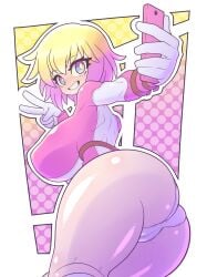 1girls ass big_ass blonde_hair breasts gwen_poole gwenpool horny kaikoinu large_breasts leotard marvel pink_hair pose revealing_clothes selfie short_hair