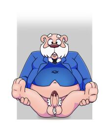 2022 absurd_res anthro balls beard belly big_belly clothing colonel_k danger_mouse_(series) erection facial_hair genitals hi_res humanoid_genitalia humanoid_hands humanoid_penis male mammal mature_male navel necktie neenya overweight overweight_male penis pubes shirt solo topwear ursid