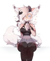 animation_meme_community anthro big_breasts boba_tea breasts crispytyph drink drinking female furry grey_eyes hairbow lace lace-trimmed_bra lacie_(typh) pink_fur shorts tail thighhighs typh white_hair wings