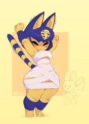 1girls 2022 animal_crossing animal_humanoid ankha ankha_(animal_crossing) anon background bandages breasts huffslove nintendo stretching wide_hips