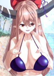 alternate_breast_size big_breasts bikini monster_girl oni suika_ibuki sunnysideup sunyup_(artist) swimsuit tagme touhou