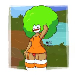 afro big_ass big_butt castle_crashers clown dark_skin green_hair high long_hair makeup mosunoru orange_princess_(castle_crashers) pixel pixel_art princess princess_clown socks thigh tights underwear video_games white_face