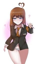 blue_eyes brown_hair brunette confused_look hod_(lobotomy_corporation) library_of_ruina lobotomy_corporation pale-skinned_female pale_skin positive_pregnancy_test pregnancy_test project_moon tagme underwear used_condom