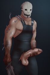 dead_by_daylight large_penis male_only mask nipples overalls pecs pubic_hair scar tagme the_trapper