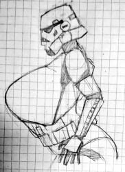 auroch_nsfw big_breasts black_and_white breasts female female_stormtrooper side_view star_wars stormtrooper tagme