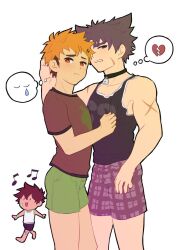 2boys blush camp_buddy embarrassed grabbing_clothing grabbing_shirt hiro_akiba looking_at_viewer loose_clothes male male_only orange_hair purple_hair underwear yoichi_yukimura