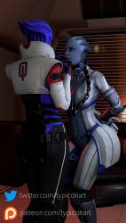 3d aria_t'loak asari big_breasts bioware liara_t'soni mass_effect mass_effect_3 slave slave_collar slavegirl typiconart yuri