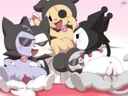 anthro bodily_fluids chumi_(sanrio) cunnilingus drooling female female/female fivesome french_kissing group group_sex kissing konmi_(sanrio) kuromi nyanmi_(sanrio) onegai_my_melody oral orgy penetration saliva sanrio sex sex_toy sex_toy_in_pussy sex_toy_insertion tribadism vaginal_penetration wanmi_(sanrio) winick-lim