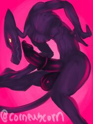 2022 absurd_res artist_name balls corneuscorn digital_media_(artwork) erection genitals hi_res looking_at_viewer male male_only medial_ring metroid nintendo non-human pink_background ridley simple_background solo video_games