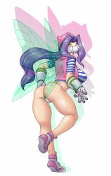 4_wings ass_focus back big_ass big_breasts big_butt breasts clothed digimon digimon_frontier fairimon fairy fairy_wings fairymon female female_only kazemon purple_hair underwear visor vlaimk white_underwear wings