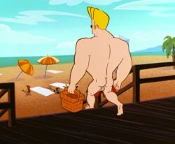 1boy ass backsack balls beach_umbrella blonde_hair cartoon_network drawfag drawthread_request edit edited gay genitals johnny_bravo johnny_bravo_(series) male male_focus male_only naked nude nude_beach penis picnic_basket pompadour rear_view retracted_foreskin screencap screenshot screenshot_edit sunglasses uncut unknown_artist yaoi