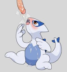 after_sex bodily_fluids cum cum_in_mouth cum_inside cum_on_body disembodied_penis duo female genital_fluids genitals legendary_pokémon lugia male nintendo oral penis pokemon pokemon_(species) pokephilia pussy tosx video_games white_body