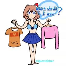 1girls 2022 animated blue_bra blue_eyes blue_skirt blue_text bra clothes doki_doki_literature_club female just_sayori mp4 no_sound orange_hair sayori_(doki_doki_literature_club) skirt tagme text text_bubble triplestabber video