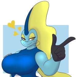 anthro big_breasts breasts dewwydarts dewwydartz female inteleon iris_(dewwydartz) original original_character pokémon_(species) pokemon pokemon_(species)