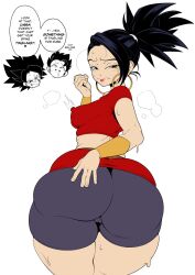 1girls bottom_heavy bubble_ass bubble_butt bunkwizard caulifla dialogue dragon_ball dragon_ball_super female kale speech_bubble text thick wide_hips wide_thighs