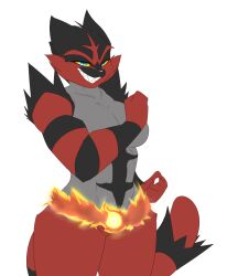 1girls anthro big_breasts breasts dewwydartz female female_incineroar female_only freya_(dewwydartz) incineroar pokémon_(species) pokemon simple_background solo tagme white_background