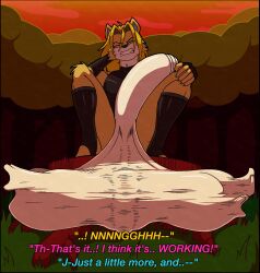 anthro balls canine chipmunk cock_vore dialog dialogue english_text erection female foreskin huge_balls huge_cock lynx male male_pred male_predator nicole_the_lynx penis sally_acorn sonic_(series) spazman trio uncircumcised uncut vore